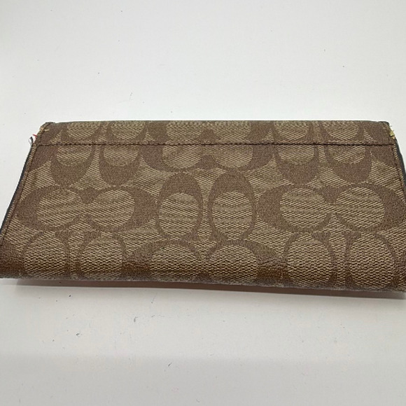 Coach Signature C Flap Brown Coated Canvas Wallet - Picture 3 of 8